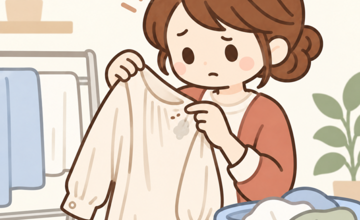 濡れたレーヨンのブラウスを確かめる女性のイラスト